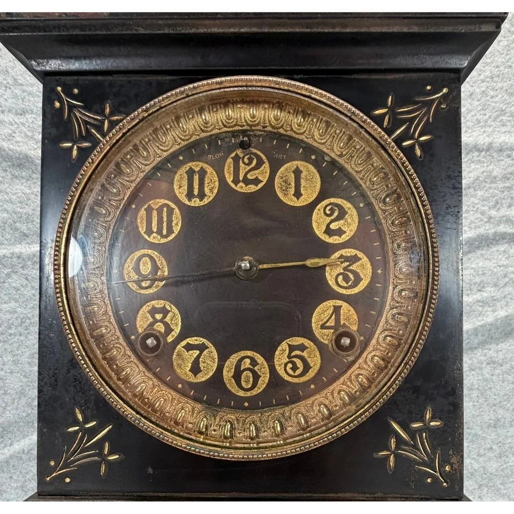 Antique Ansonia Mantel Clock Black Gold Floral 1882 Patent Victorian Decor